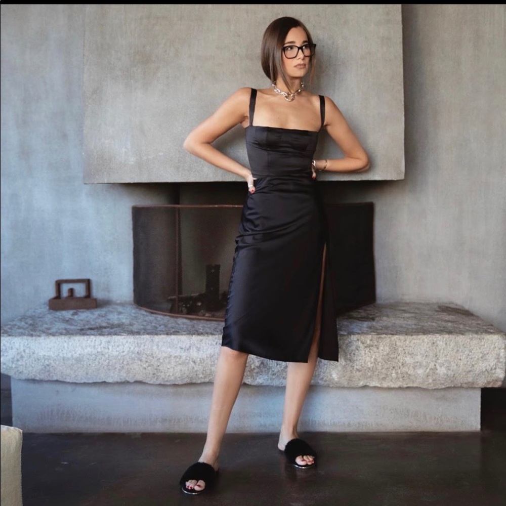 NWT Black Silk Midi Skirt